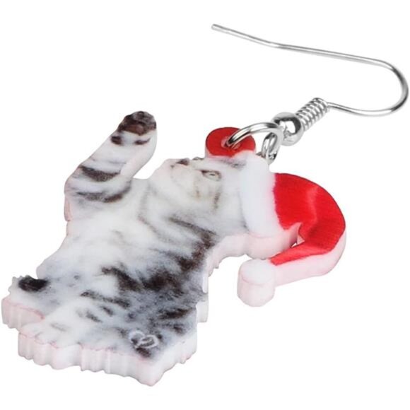 Cute Christmas Cat Dangle Earrings for Women & Girls - Charming Holiday Gifts - Picture 3 of 7